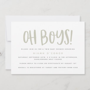 Oh boys twin baby shower invitation