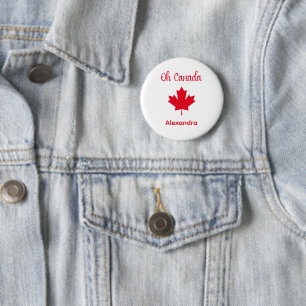 Oh Canada   Elegant Red Maple Leaf 6 Cm Round Badge