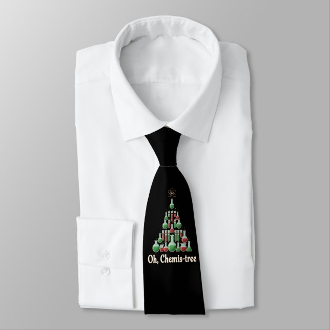 Oh Chemis-tree Funny Science Chemistry Christmas  Tie (Tied)