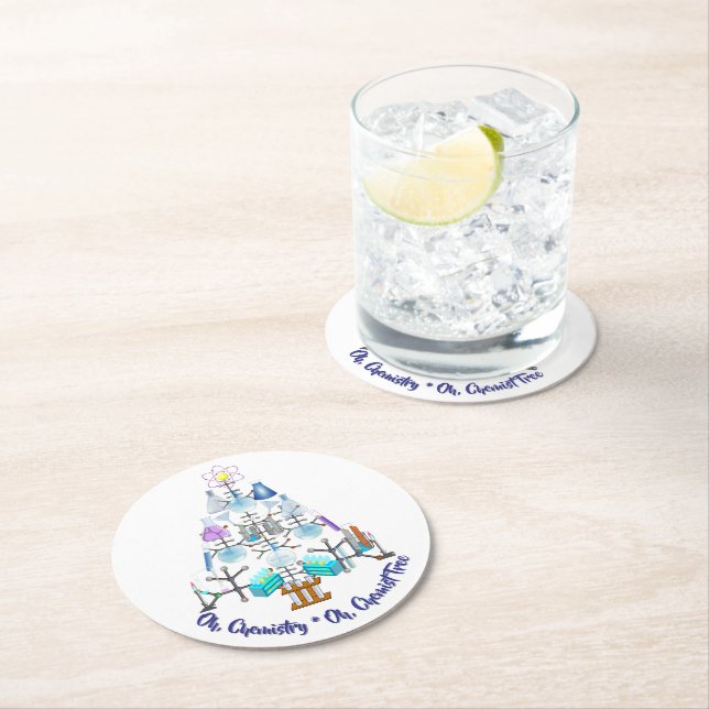 Oh Chemistry, Oh Chemist Tree Christmas Round Paper Coaster (Insitu)