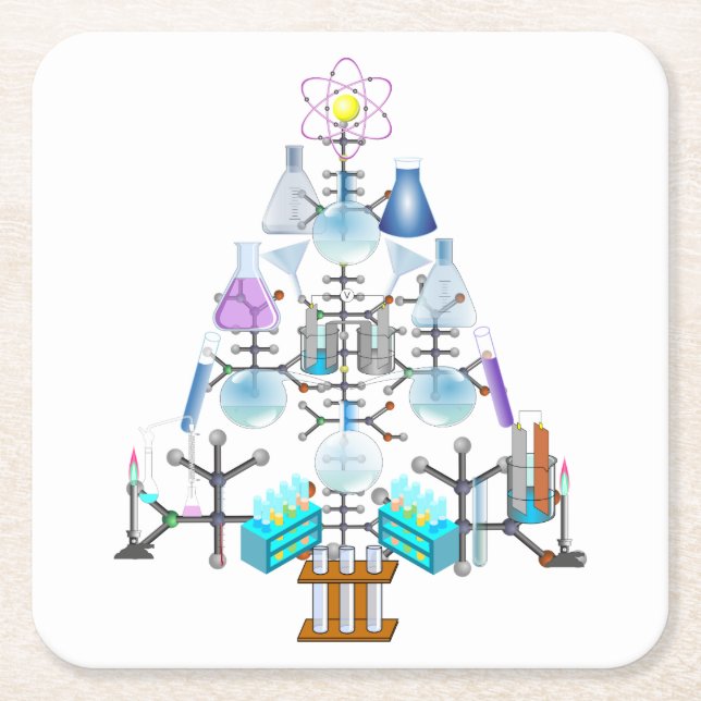 Oh Chemistry, Oh Chemist Tree Square Paper Coaster (Front)