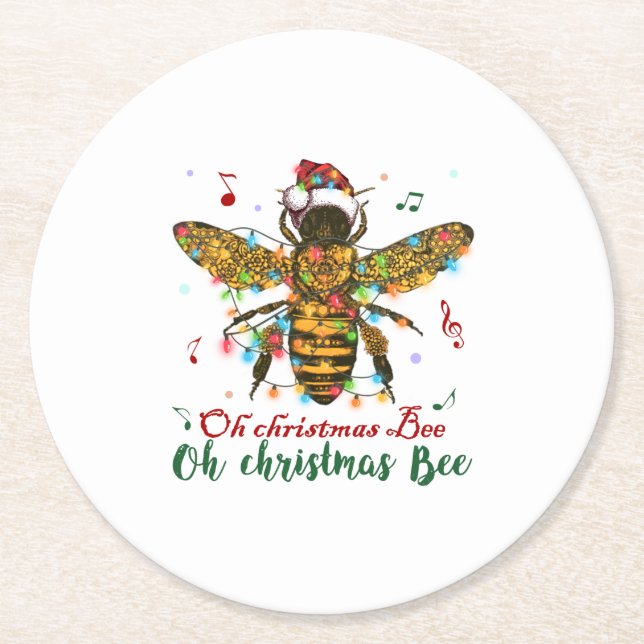 Oh Christmas Bee Oh Christmas Bee Light Round Paper Coaster (Front)