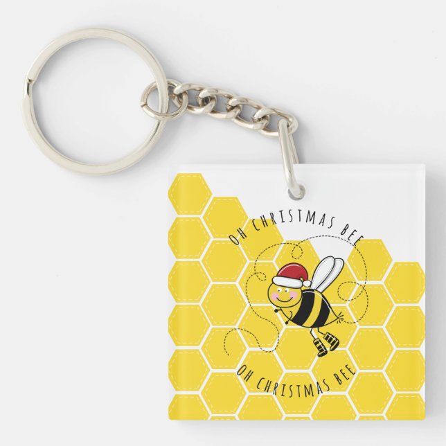 oh christmas bee tree cute funny pun card key ring (Front)