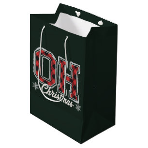 Oh Christmas Holiday Buffalo Plaid Family Party  Medium Gift Bag