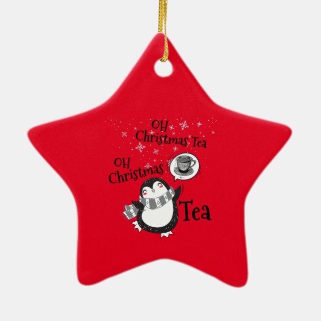 Oh Christmas Tea Penguin Lover - Tea Drinker Ceramic Tree Decoration (Back)