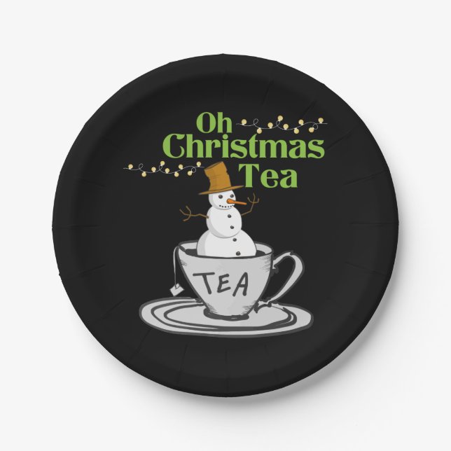 Oh Christmas Tea - Tea Lover Xmas Holiday Paper Plate (Front)