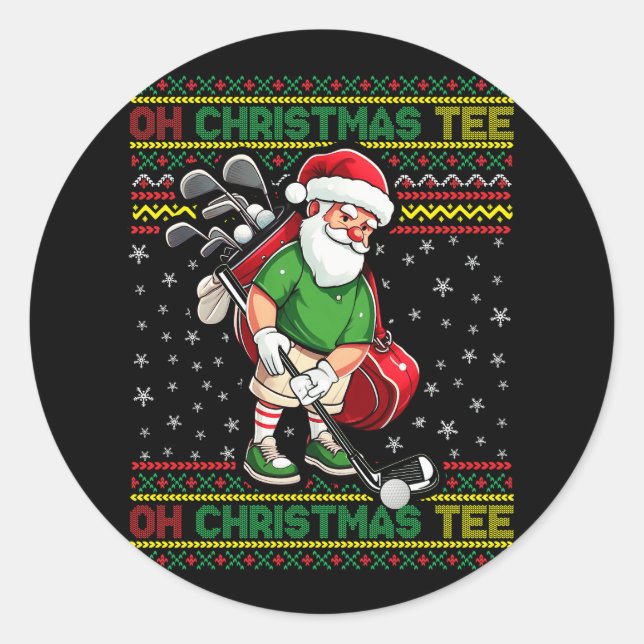 Oh Christmas Tee Golf Santa Claus Playing Golf Gol Classic Round Sticker (Front)