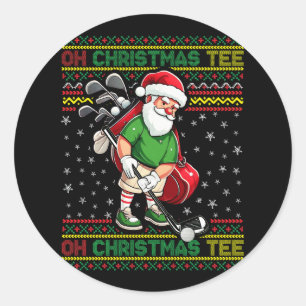 Oh Christmas Tee Golf Santa Claus Playing Golf Gol Classic Round Sticker