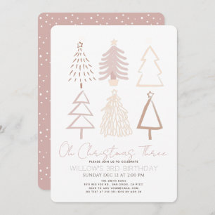 Oh Christmas Three Boho Pink Trees 3rd Birthday Invitation