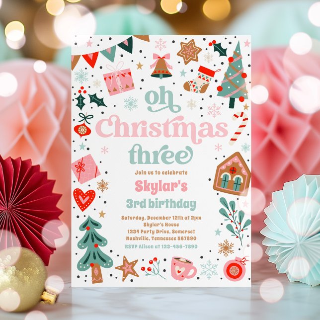Oh Christmas Three Christmas 3rd Birthday Party Invitation (Creator Uploaded)