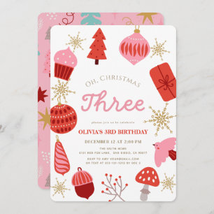 Oh Christmas Three Christmas Pink 3rd Birthday Invitation