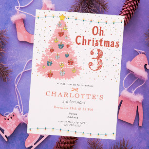Oh Christmas Three Pink Girl 3rd Birthday Invitation