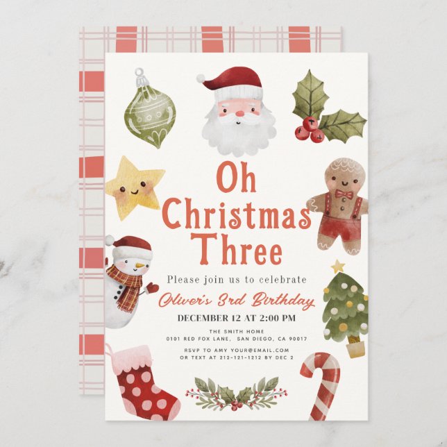 Oh Christmas Three Santa 3rd Birthday Invitation (Front/Back)