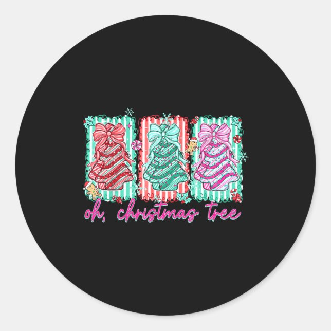 Oh Christmas Tree Cakes Debbie Becky Jen Cake Love Classic Round Sticker (Front)