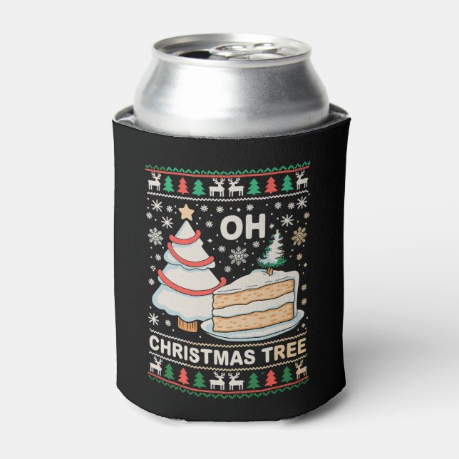 Oh Christmas Tree Cakes Ugly Xmas Holiday Can Cooler (Can Front)