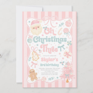 Oh Christmas Tree Coquette Bow 3rd Birthday Invitation