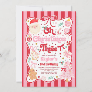 Oh Christmas Tree Coquette Bow 3rd Birthday Invitation