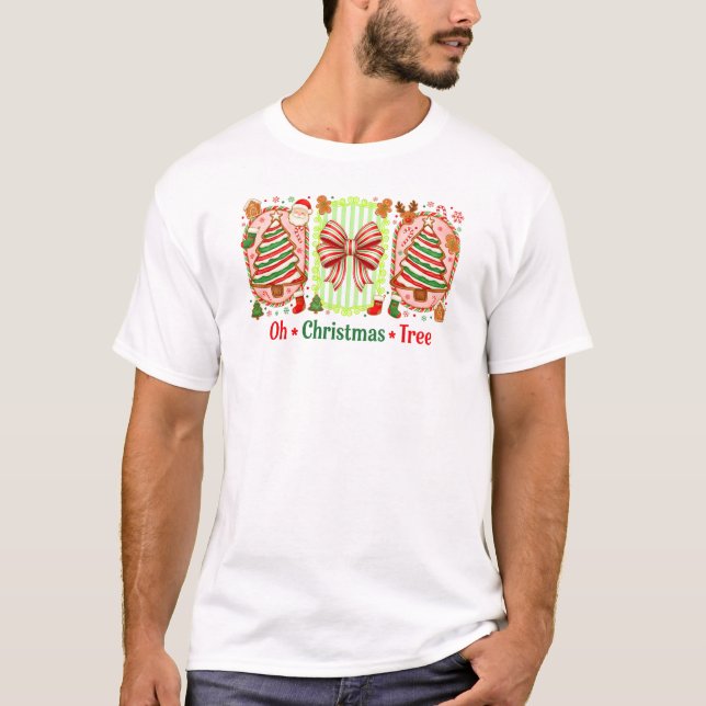 Oh Christmas Tree Gingerbread Art Bow T-Shirt (Front)