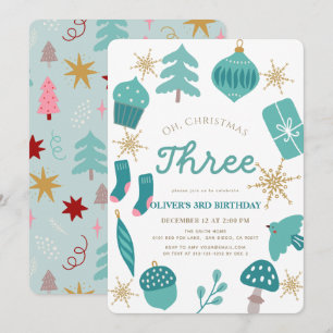 Oh Christmas Tree Holiday Green 3rd Birthday Invitation