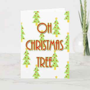 oh christmas tree mid century modern green red holiday card