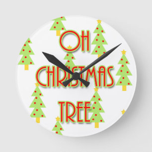 oh christmas tree mid century modern green red round clock