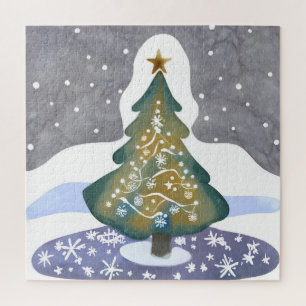 Oh Christmas Tree Watercolor Winter Painting Jigsaw Puzzle