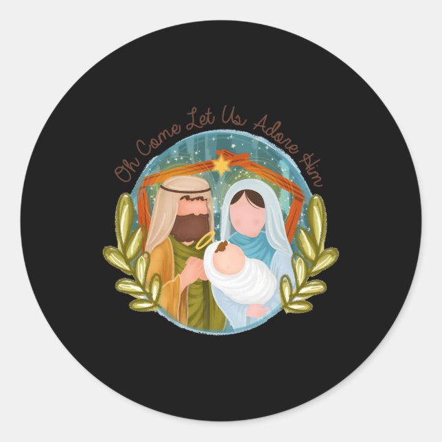 Oh Come Let Us Adore Him Ba  Classic Round Sticker (Front)