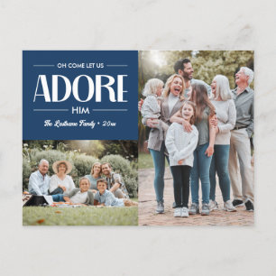 Oh Come Let Us Adore Him BLUE Christian 2 Photo  Holiday Postcard