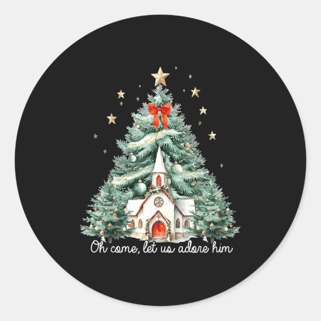 Oh Come Let Us Adore Him Christian Jesus Christmas Classic Round Sticker (Front)