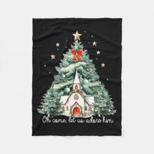 Oh Come Let Us Adore Him Christian Jesus Christmas Fleece Blanket