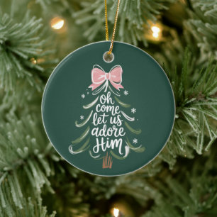 Oh Come Let Us Adore Him Christian Xmas Religious Ceramic Tree Decoration