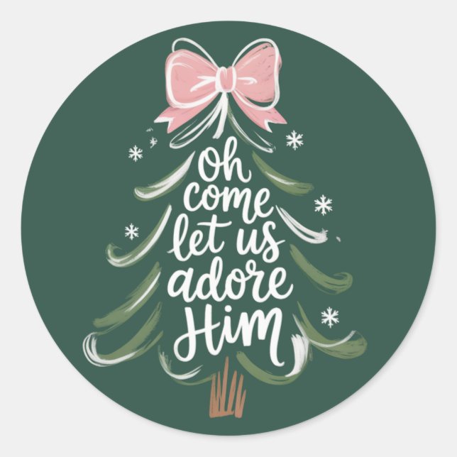 Oh Come Let Us Adore Him Christian Xmas Religious Classic Round Sticker (Front)
