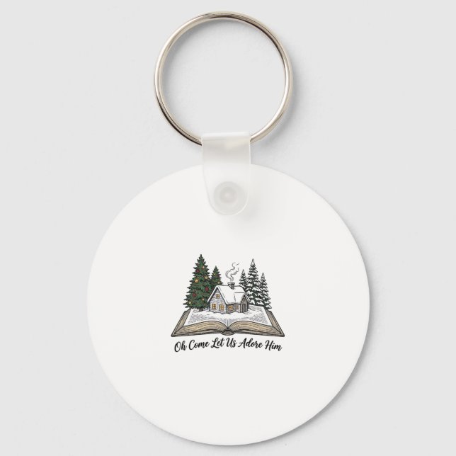 Oh Come Let Us Adore Him Christmas Book Design_1 Key Ring (Front)