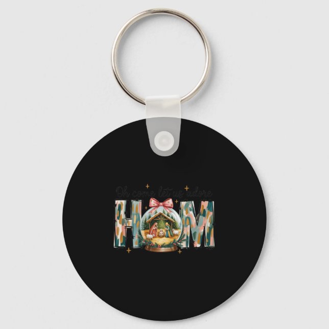 Oh Come Let Us Adore Him Christmas Nativity Scene  Key Ring (Front)