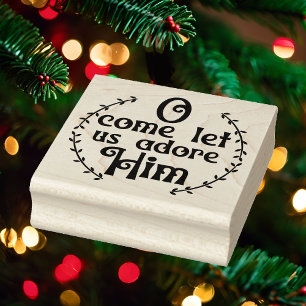 Oh Come Let Us Adore Him Christmas Square Wood Rubber Stamp