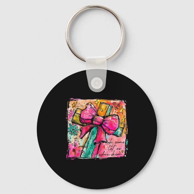 Oh Come Let Us Adore Him Faith Cross Christian Chr Key Ring (Front)