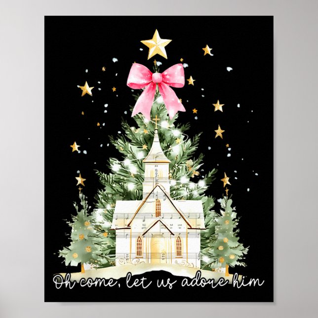 Oh Come Let Us Adore Him Jesus Christmas Tree Coqu Poster (Front)