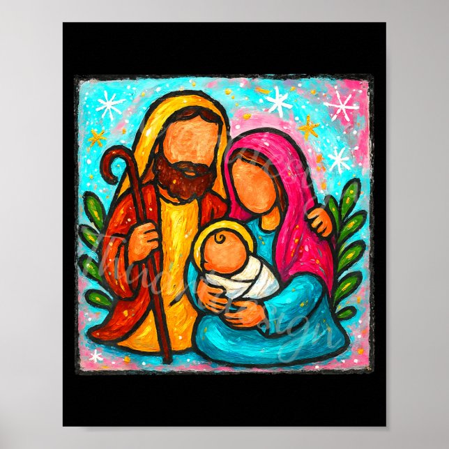 Oh Come Let Us Adore Him Jesus Nativity Scene Chri Poster (Front)