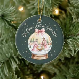 Oh Come Let Us Adore Him Jesus Xmas Pink Coquette Ceramic Tree Decoration