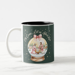 Oh Come Let Us Adore Him Jesus Xmas Pink Coquette  Two-Tone Coffee Mug