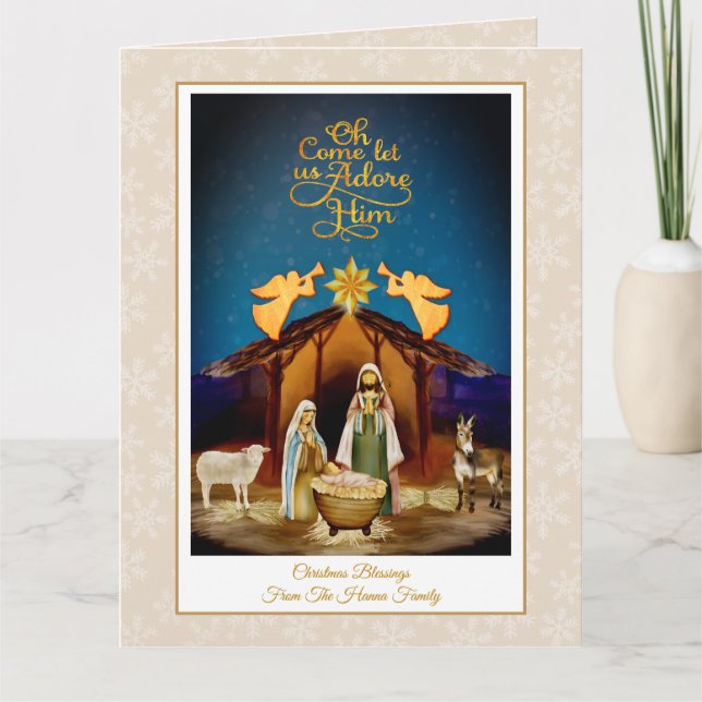 "Oh Come Let Us Adore Him" Nativity Christmas Card (Front)