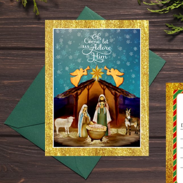 "Oh Come Let Us Adore Him" Nativity Christmas Holiday Postcard (Creator Uploaded)