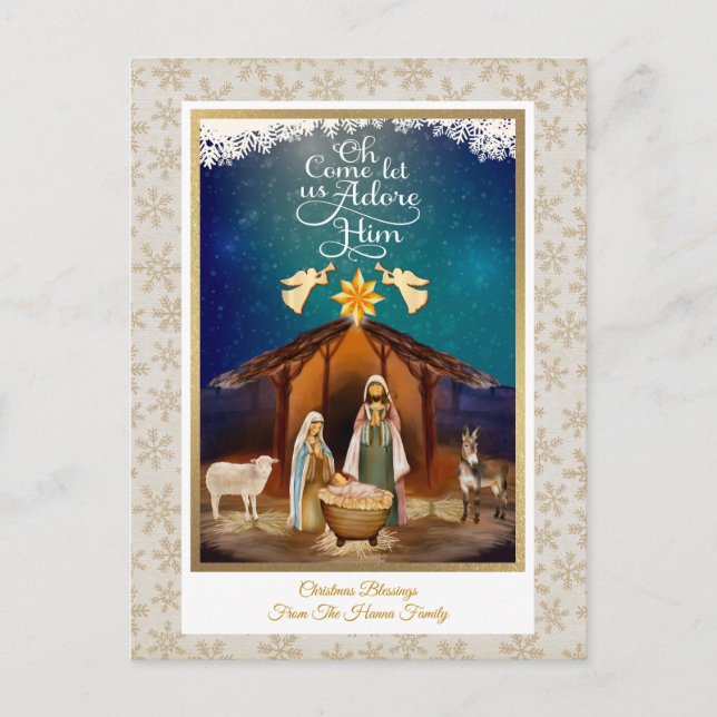 "Oh Come Let Us Adore Him" Nativity Christmas Postcard (Front)