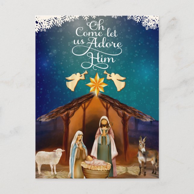 "Oh Come Let Us Adore Him" Nativity Christmas Postcard (Front)