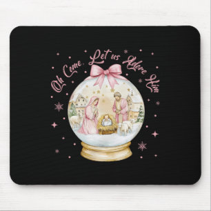 Oh Come Let Us Adore Him Nativity Scene Snow Globe Mouse Pad