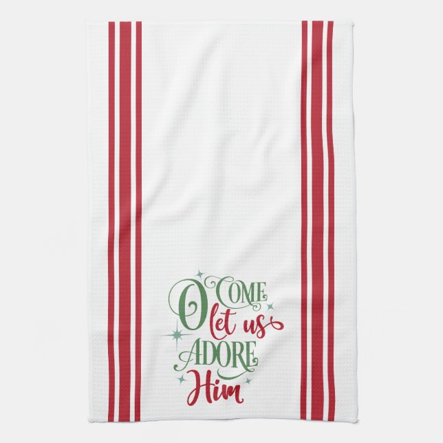 Oh Come Let Us Adore Him Tea Towel (Vertical)