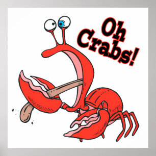 oh crabs funny crab pinching tongue poster