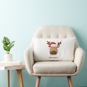 Oh Dear Funny Reindeer Christmas whimsical font  Lumbar Cushion