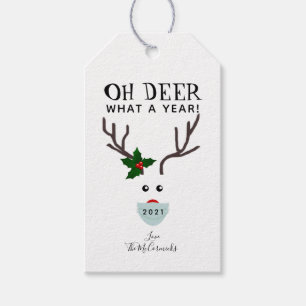 Oh Deer 2021 Christmas Reindeer Wearing Face Mask Gift Tags