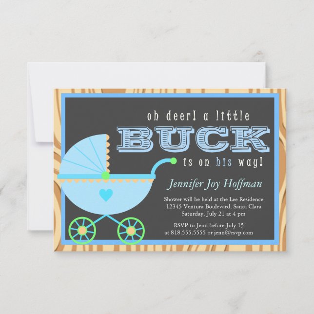 Oh Deer, A Little Buck Is On His Way! Camo Invite (Front)